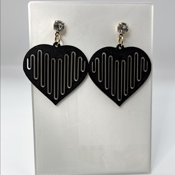 Handmade Jewelry - Black Heart Earrings with Gold Accents